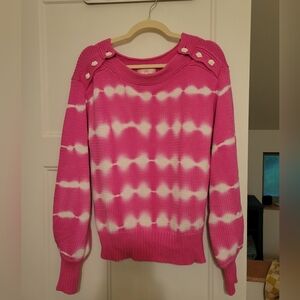 LoveShackFancy Pink Sweater With Rose Button Details Size Small